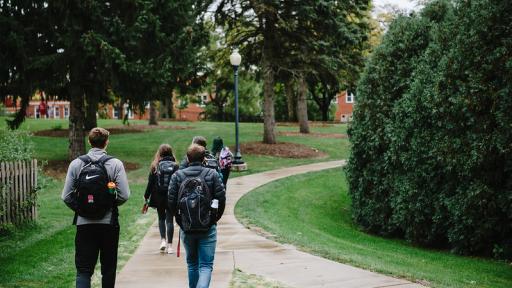 Students walking on path