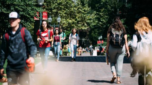 students walking on campus walkway