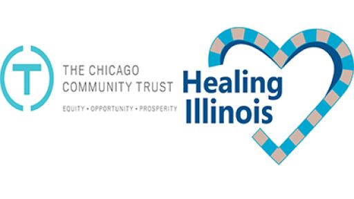 Logos for the Chicago Community Trust and Healing Illinois.