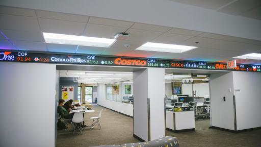The stock ticker in North Central College's School of Business and Entrepreneurship.