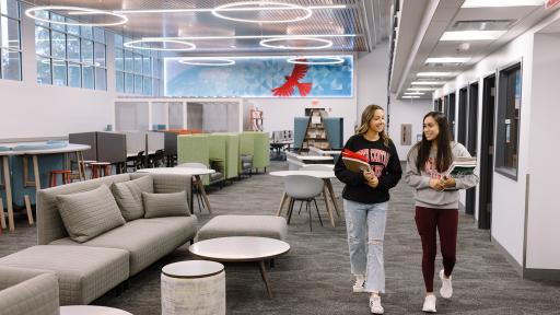 Students in the library at North Central College.