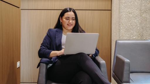 Student using laptop for an online program