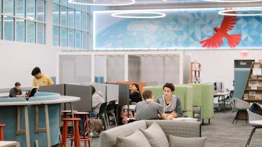 A photo of students working in Oesterle Library & Learning Commons.