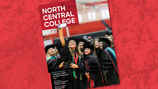 A graphic with the cover of the Spring/Summer 2025 North Central College Magazine.