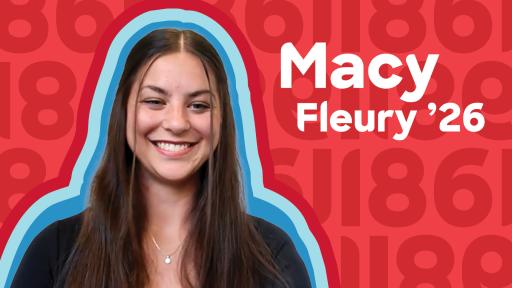 A 1861 Podcast graphic for recent graduate Macy Fleury ’26.