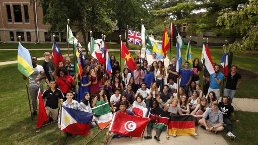 students with international flags