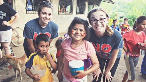 North Central students with local children in Nicaragua.