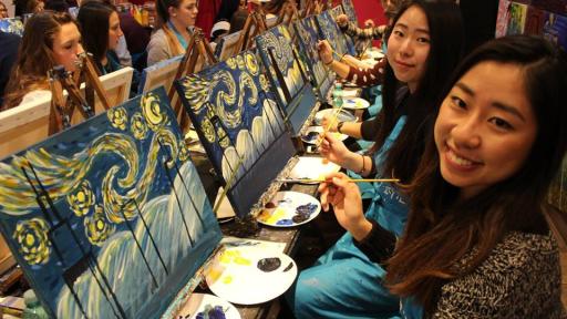 international students painting