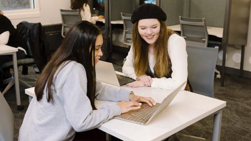 students working on a laptop