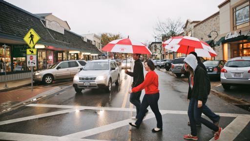 Students walking through downtown Naperville