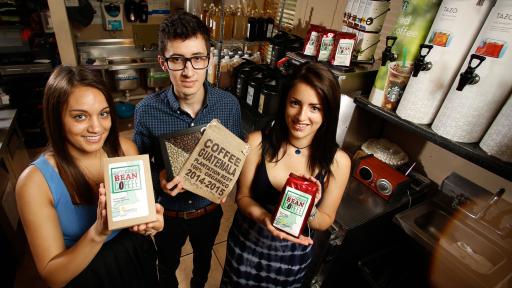 students with coffee beans