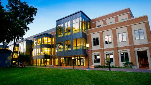 The Dr. Myron Wentz Science Center at night.