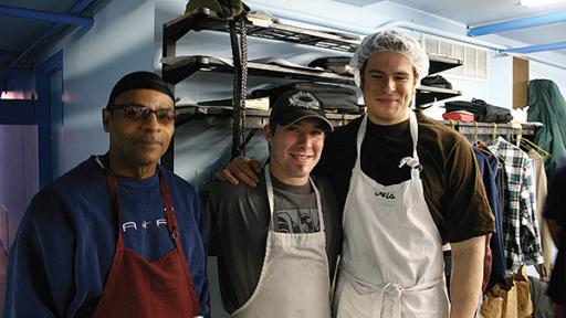 Volunteers in a soup kitchen.