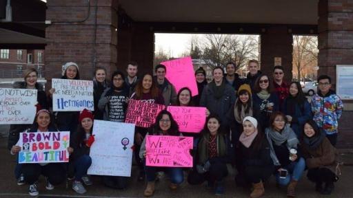 Students at a protest rally.