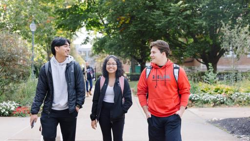 Students walking across campus